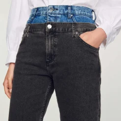 Jeans A Doppia Cintura Bicolore><noscript><img width=