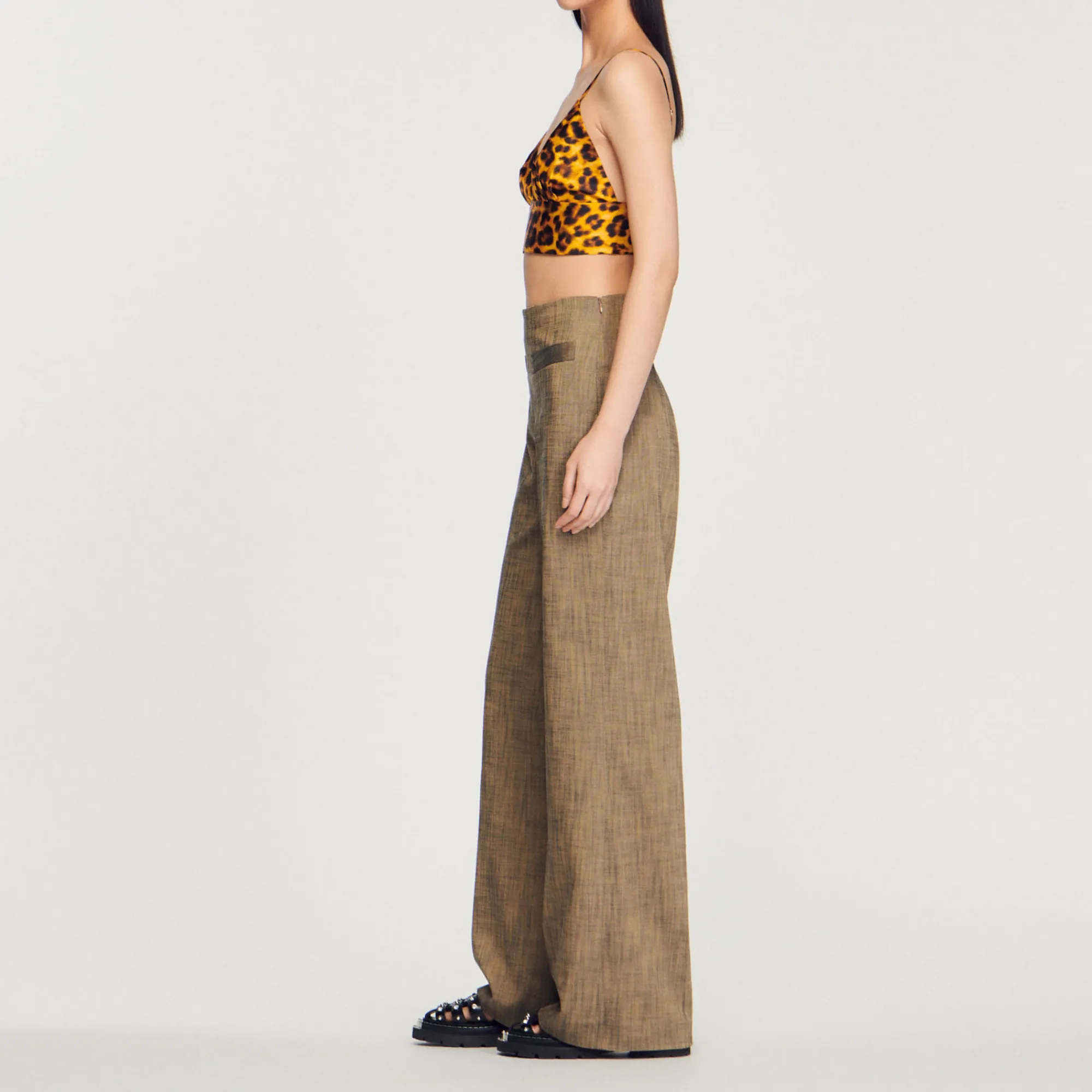 Pantaloni Larghi A Vita Alta>Sandro Paris Fashion