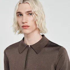 Polo In Maglia Con Collo A Zip><noscript><img width=