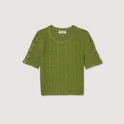 Pullover Corto In Maglia Metallizzata><noscript><img width=
