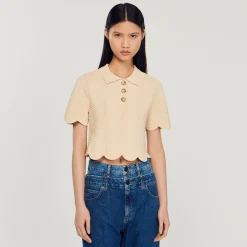 Pullover Corto In Maglia><noscript><img width=