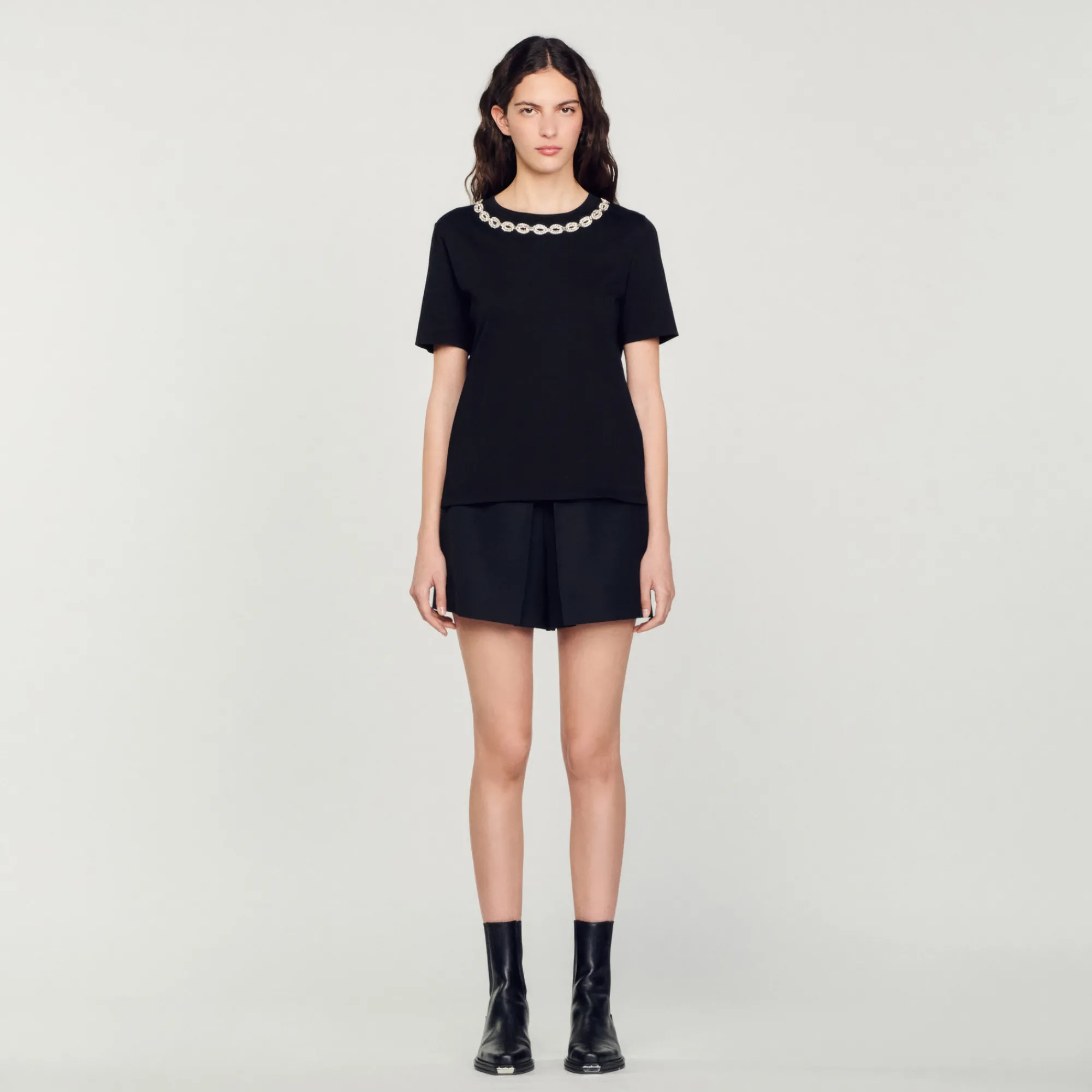 T-Shirt In Cotone Bio Con Collo Gioiello>Sandro Paris Flash Sale