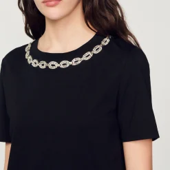 T-Shirt In Cotone Bio Con Collo Gioiello><noscript><img width=