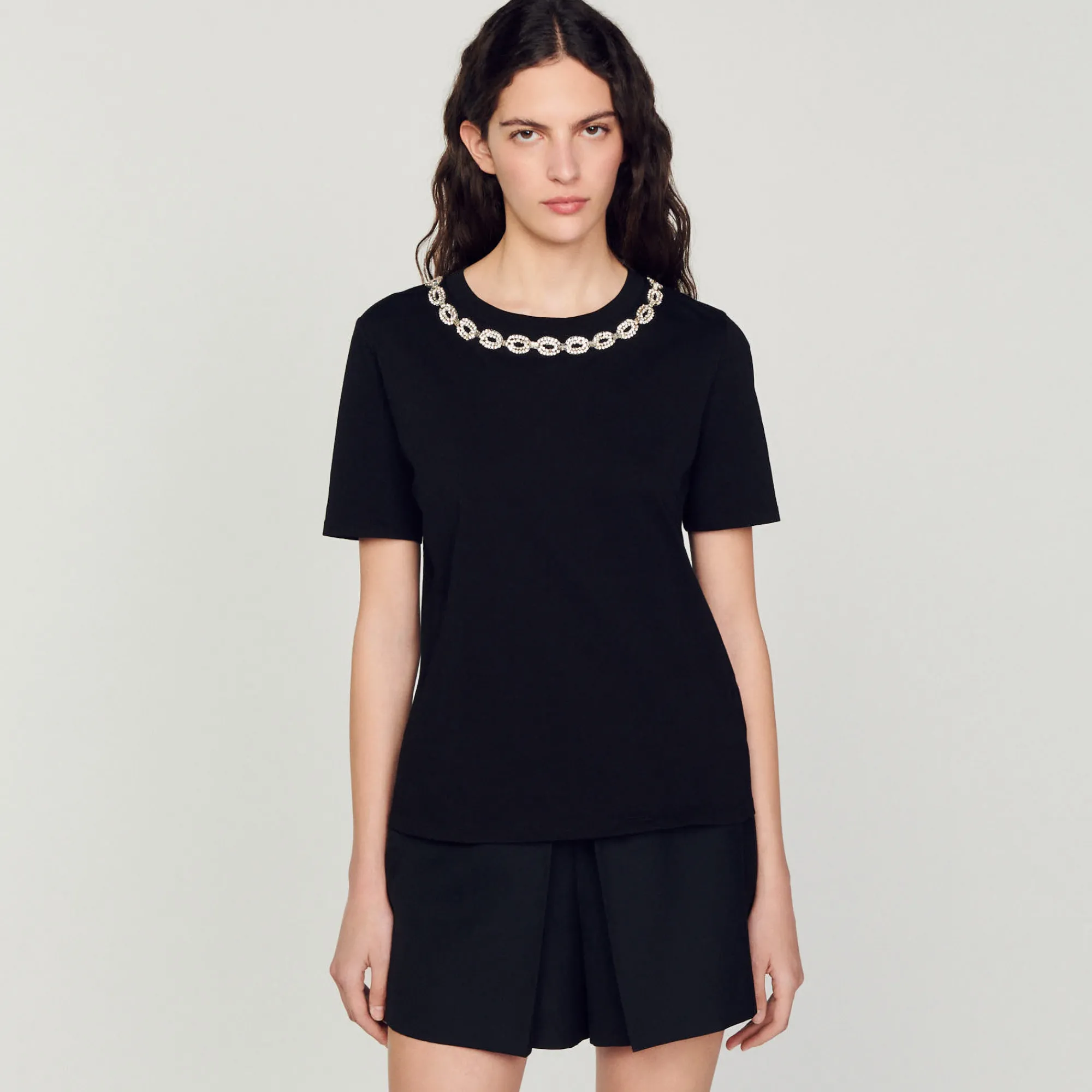 T-Shirt In Cotone Bio Con Collo Gioiello>Sandro Paris Flash Sale