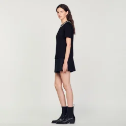 T-Shirt In Cotone Bio Con Collo Gioiello><noscript><img width=
