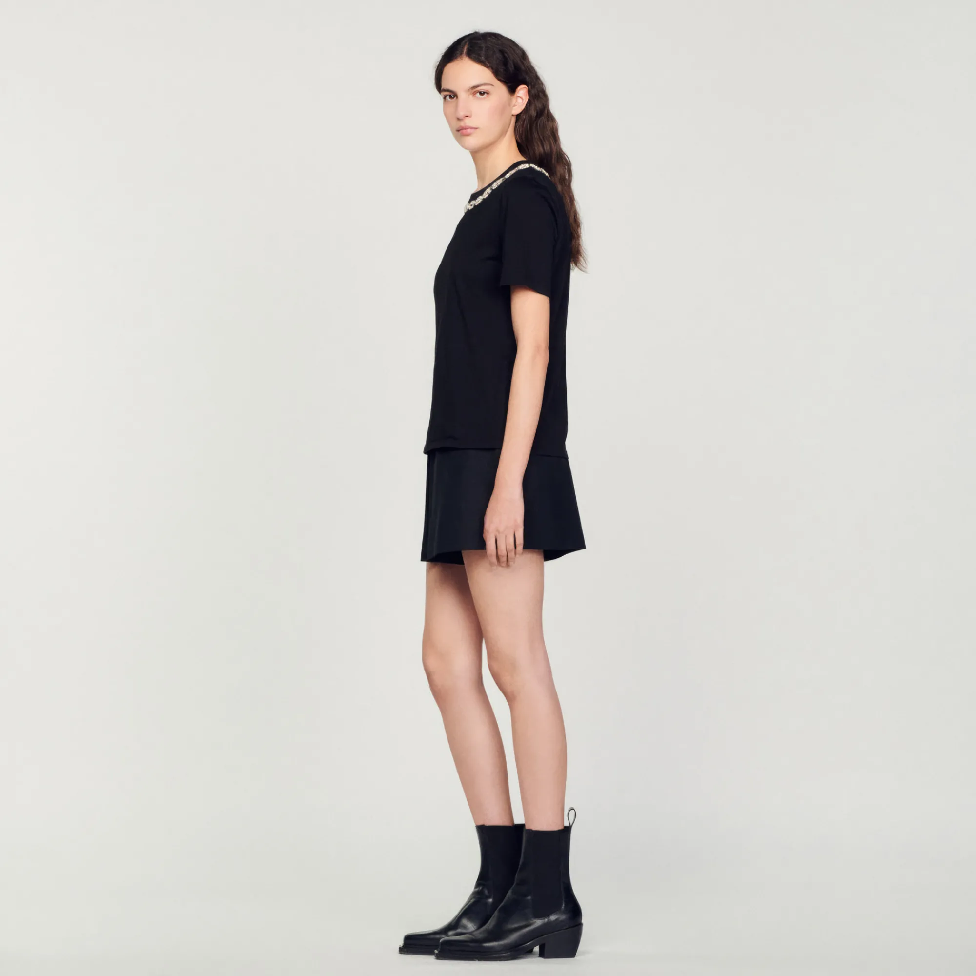 T-Shirt In Cotone Bio Con Collo Gioiello>Sandro Paris Flash Sale