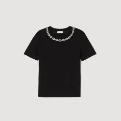 T-Shirt In Cotone Bio Con Collo Gioiello><noscript><img width=