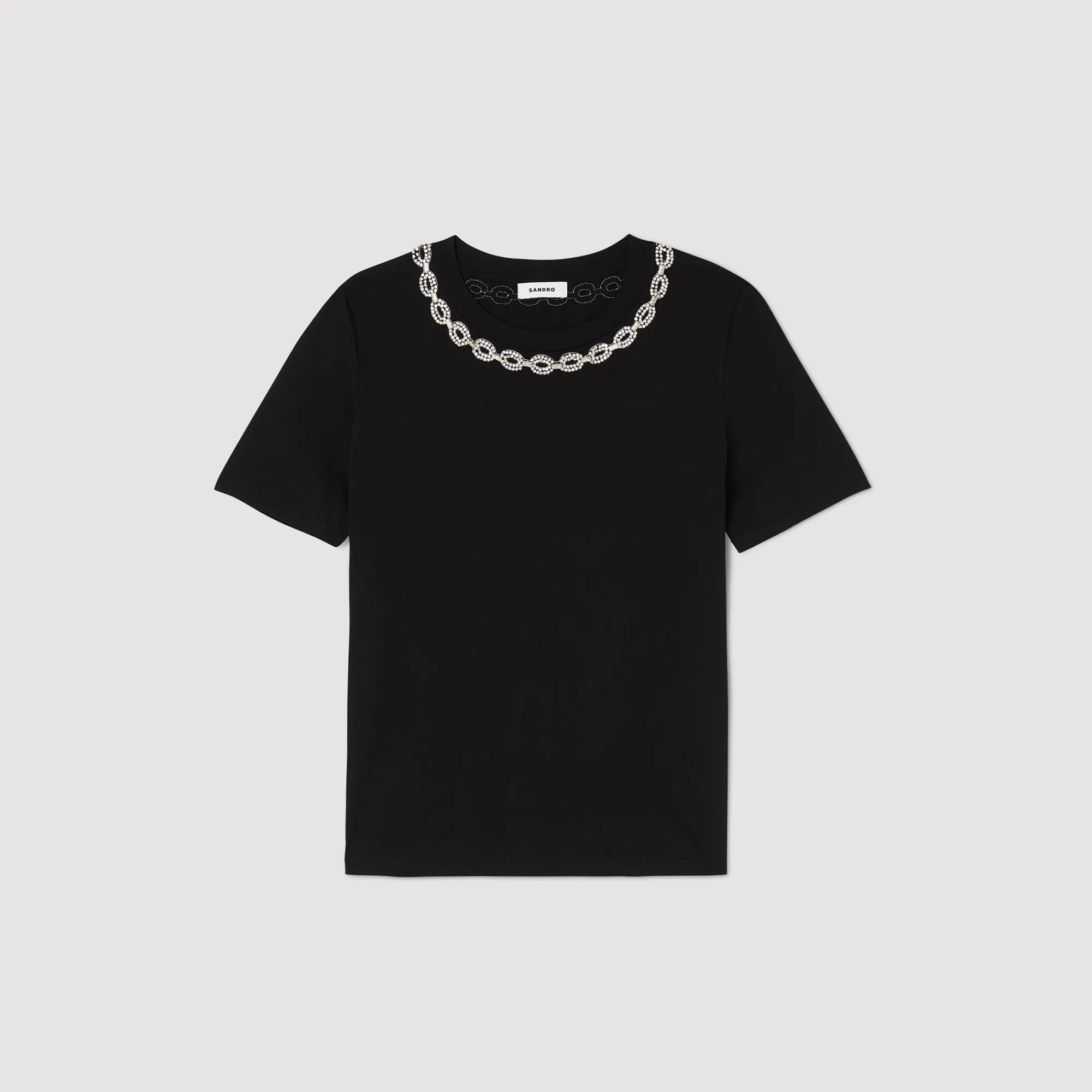 T-Shirt In Cotone Bio Con Collo Gioiello>Sandro Paris Flash Sale