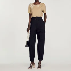 T-Shirt Ornata Da Strass>Sandro Paris Hot