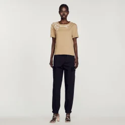 T-Shirt Ornata Da Strass>Sandro Paris Hot