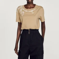 T-Shirt Ornata Da Strass><noscript><img width=